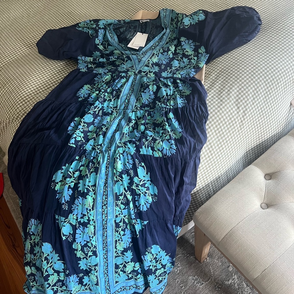 Juliet Dunn Navy and Turquoise Floral Dress
